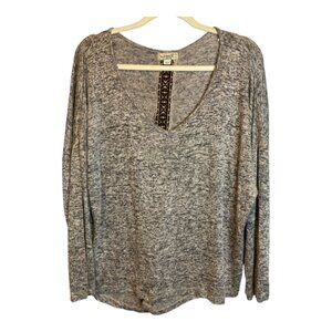 One World Sweater Women's Size XL V-Neck Long Sleeve Gray